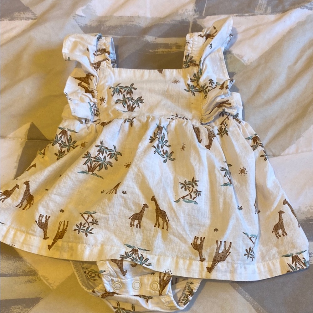 Carter's White and Brown Casual Dress with Ruffled Straps